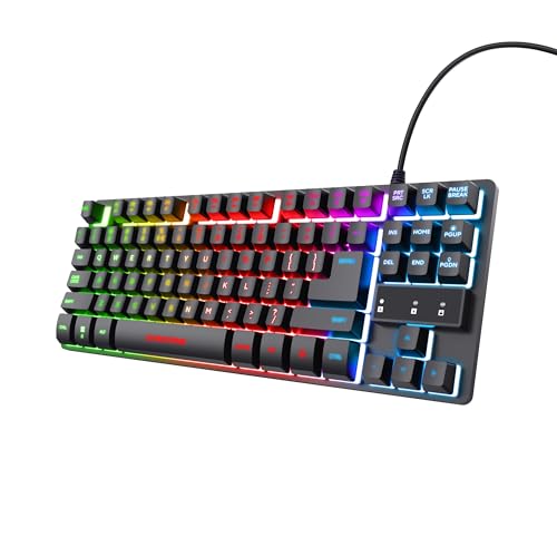 Trust Gaming Tastatur mit TKL-Design GXT 833 Thado - Beleuchtete Tastatur mit Deutsches QWERTZ Layout, Anti-Ghosting, Mehrfarbige LED-Beleuchtung, 12 Media-Tasten, USB Plug & Play, PC/Laptop von Trust