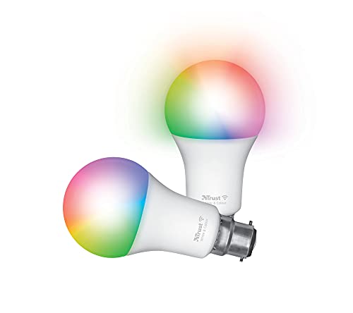 Trust WiFi B22 Smart Lampe, Farbwechsel LED Birne, Leuchtmittel für Alexa und Google Home, Kein Hub Erforderlich, 2.4GHz Glühbirne RGB, WI-Fi Lampe, Weiß und Farbig - 2er-Pack von Trust