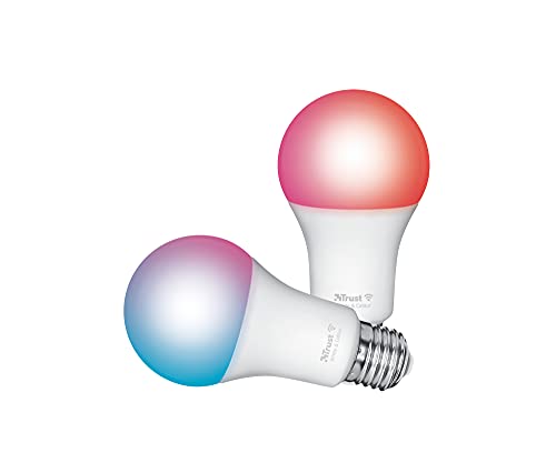 Trust WiFi E27 Smart Lampe, Farbwechsel E27 LED Birne, Leuchtmittel für Alexa und Google Home, Kein Hub Erforderlich, 2.4GHz Glühbirne RGB, WI-Fi Lampe, Weiß und Farbig - 2er-Pack von Trust
