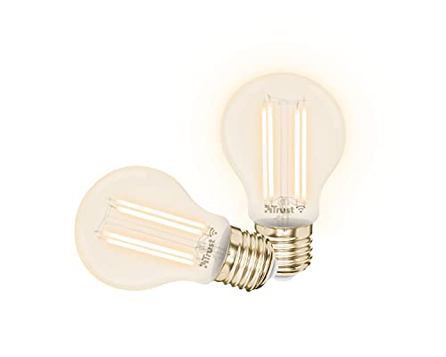 Trust WiFi E27 Smart Lampe, Vintage LED Birne, Leuchtmittel für Alexa und Google Home, Warme bis Kühle Glühbirne, Kein Hub, 2.4GHz Glühbirne RGB, E27 LED Warmweiss, Weiß - 2er-Pack von Trust