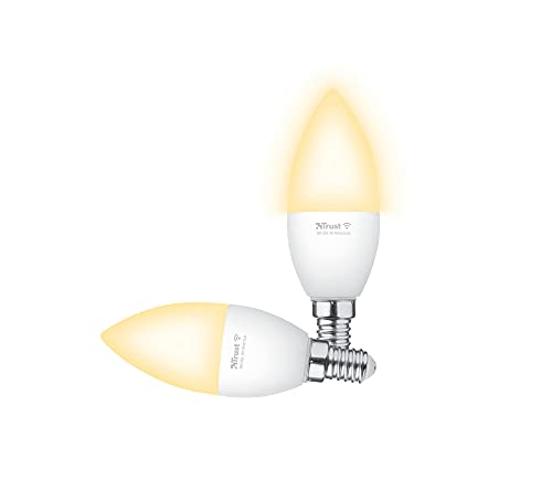 Trust WiFi E14 Smart Lampe, Dimmbar LED Birne, Leuchtmittel für Alexa und Google Home, Kein Hub Erforderlich, 2.4GHz Glühbirne RGB, WI-Fi Lampe, Weiß - 2er-Pack von Trust