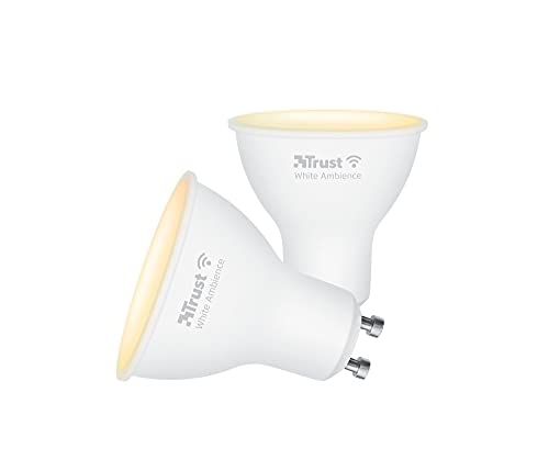 Trust WiFi GU10 Smart Lampe, Dimmbar LED Spot, WiFi Lampen für Alexa und Google Home, GU10 LED Glühbirne RGB Lampe, Kein Hub Erforderlich, 2.4GHz Leuchtmittel, Weiß - 2er-Pack von Trust