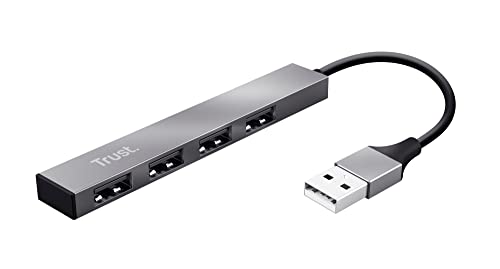 Trust 23786 Halyx Mini USB 2 Hub aus Aluminium mit 4 Ports für PC, Laptop, Mac - Silber von Trust