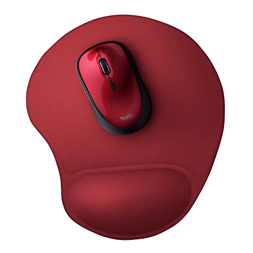 Trust Bigfoot Ergonomisches Mauspad mit Gelkissen 236 x 205 mm, Softgel Handballenauflage, Mikrofaseroberfläche, Mousepad mit Handauflage, rutschfeste Unterseite - Rot von Trust