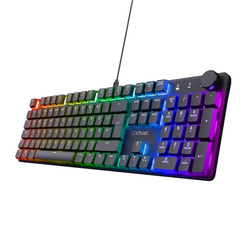 Trust Gaming GXT 866 Torix Mechanische Tastatur Deutsches QWERTZ Layout, Huano-Switches, Flache Tasten, RGB Beleuchtung, Anti-Ghosting N-Key Rollover USB Programmierbare Gaming Tastatur PC Laptop von Trust