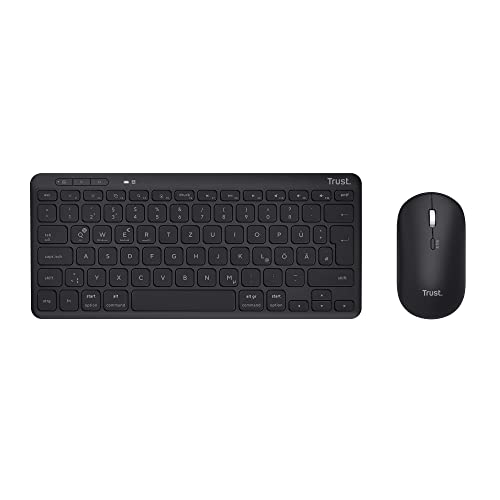 Trust Lyra Bluetooth Tastatur Maus Set Kabellos, QWERTZ-Layout, 84% Recyclingkunststoff, Wiederaufladbare Multi-Device Funktastatur mit Maus für PC, Laptop, Mac, iPad, Android, iOS – Schwarz von Trust