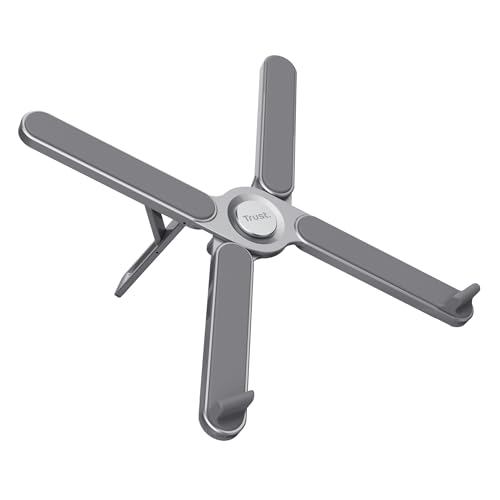 Trust Macy Faltbarer Laptop Ständer 17.3 Zoll, Aluminium Klappbarer Laptop Halter, In 7 Stufen Höhenverstellbarer Laptop Halterung für Homeoffice Ausstattung, MacBook Pro Air Notebook - Grau von Trust