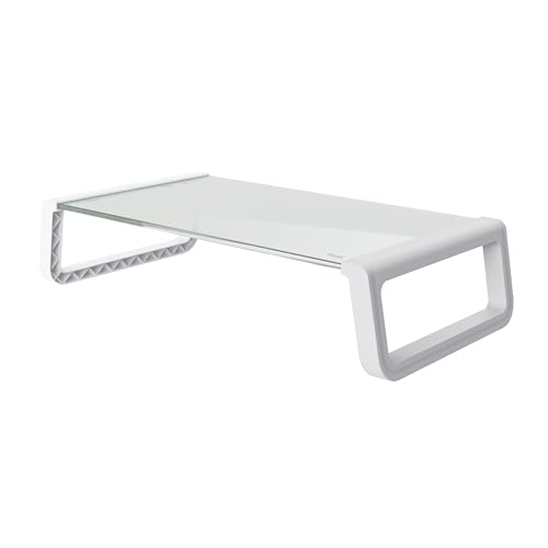 Trust Monta Monitorständer 41 x 22 x 10 cm, Bildschirmerhöhung aus Hartglas, Schreibtisch Monitorerhöhung, Monitor Stand für Laptop, Bildschirme, Computer, Notebook, Mac, PC, Büro - Weiß von Trust