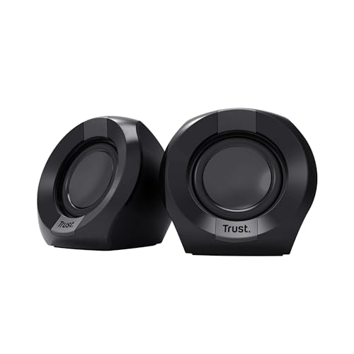 Trust Polo Kleine PC Lautsprecher 2.0, 8W (4W RMS), Kompaktes Lautsprecherset, USB-Betrieb Speaker Set, Integrierte Steuerung, AUX 3.5mm, PC Boxen Computer Laptop - Schwarz von Trust