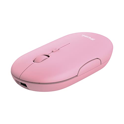 Trust Puck Wiederaufladbare Kabellose Maus, Bluetooth und 2.4 GHz Verbindung via USB-Mikroempfänger, DPI Einstellbar 800/1200/1600, Ergonomisch, Funkmaus für PC/Mac/Computer/Laptop/MacBook - rosa von Trust