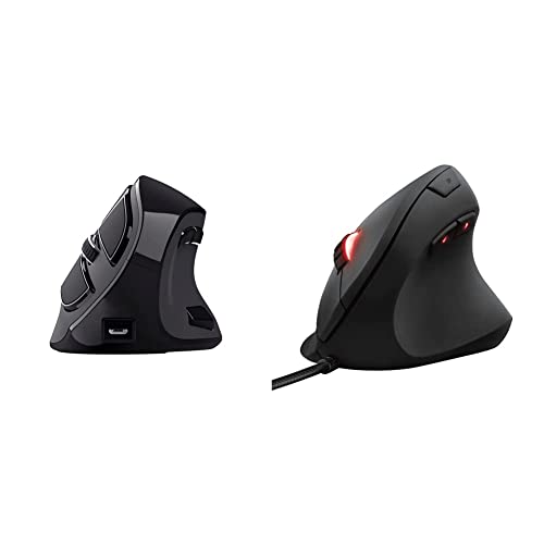 Trust Voxx Vertikale Kabellose Maus, Wiederaufladbare Ergonomische Funkmaus, Bluetooth und 2.4 GHz Verbindung, 9 Tasten, schwarz Gaming GXT 144 Rexx Vertikale Gaming Maus, Schwarz von Trust