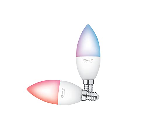 Trust WiFi E14 Smart Lampe, Farbwechsel LED Birne, Leuchtmittel für Alexa und Google Home, Kein Hub Erforderlich, 2.4GHz Glühbirne RGB, WI-Fi Lampe, Weiß & Farbig - 2er-Pack von Trust