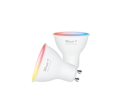 Trust WiFi GU10 Smart Lampe, Farbwechsel LED Spot, WiFi Lampen für Alexa und Google Home, GU10 LED Glühbirne RGB Lampe, Kein Hub, 2.4GHz Leuchtmittel, Weiß & Farbig [Amazon Exclusive] - 2er-Pack von Trust