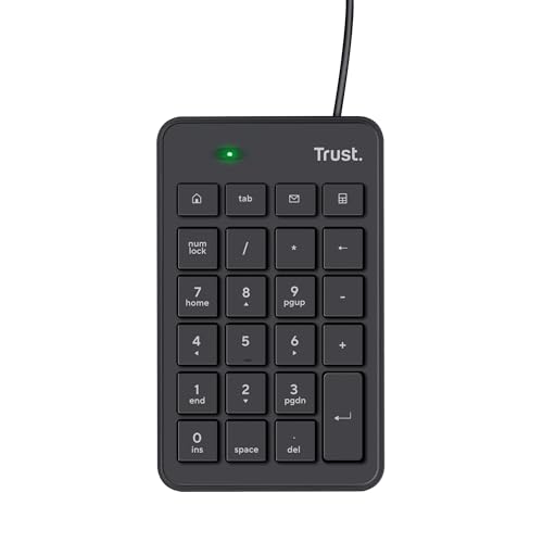 Trust Xalas USB Numpad für Laptop und Desktop PC, Flacher Ziffernblock mit 5 Zusätzliche Tasten, Mini Tastatur mit Kabel 1,5 m, Keypad Gewinkeltes Design, Nummernblock Zehnertastatur, Schwarz Trust Xalas USB Numpad für Laptop und Desktop PC, Flacher Ziffernblock mit 5 Zusätzliche Tasten, Mini Tastatur mit Kabel 1,5 m, Keypad Gewinkeltes Design, Nummernblock Zehnertastatur, Schwarz von Trust