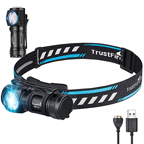 TrustFire MC12 Stirnlampe, 1000 Lumen, schnelle Aufladung, magnetisch, 3 Funktionen, klein und tragbar, geeignet für Camping im Freien, Schwarz von TrustFire