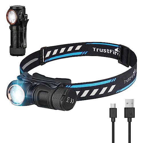 TrustFire MT15 Stirnlampe, 1000 Lumen Stirnlampe LED wiederaufladbar 150M Leuchtweite Kopflampe Multifunktionslampe Stirnlampe/EDC Taschenlmape IPX8 Wasserdicht 5 Modi für Camping Laufen Notfälle von TrustFire