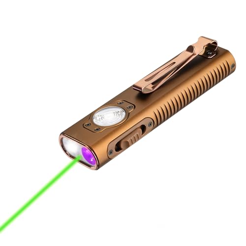 TrustFire Mini X3 Wiederaufladbare EDC Taschenlampe mit weißem Licht, Flutlicht, UV und grünem Strahl, 1050 Lumen Taschenlampe LED Aufladbar, 4 Lichtquellen Tragbar Flache Taschenlampen (gold) von TrustFire