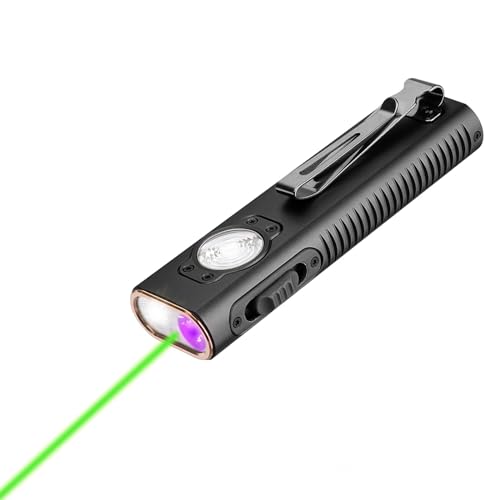 TrustFire Mini X3 Wiederaufladbare EDC Taschenlampe mit weißem Licht, Flutlicht, UV und grünem Strahl, 1050 Lumen LED Aufladbar, 4 Lichtquellen Tragbar Flache Taschenlampen (schwarz) von TrustFire