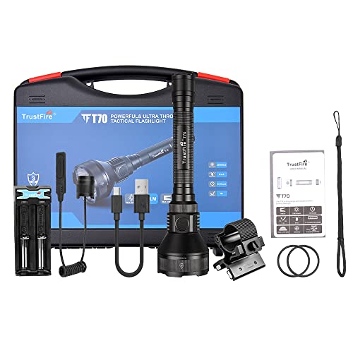 TrustFire T70 Jagd Taschenlampe 2300 Lumen LED Taschenlampe 1000 Reichweite Extrem Hell Taschenlampe IP68 Wasserdicht Taktische Taschenlampe 5 Lichtmodi mit Fernschalter für Camping Wandern Notfälle von TrustFire