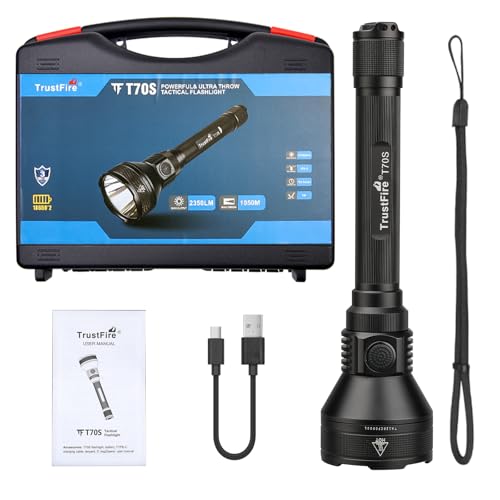 TrustFire T70S Jagd Taschenlampe, 2350 Lumen Extrem Hell Taschenlampe 1050 Meter Reichweite Taktische Taschenlampe IP68 Wasserdicht Taschenlampe 5 Lichtmodi für Camping Wandern Notfälle (schwarz) von TrustFire