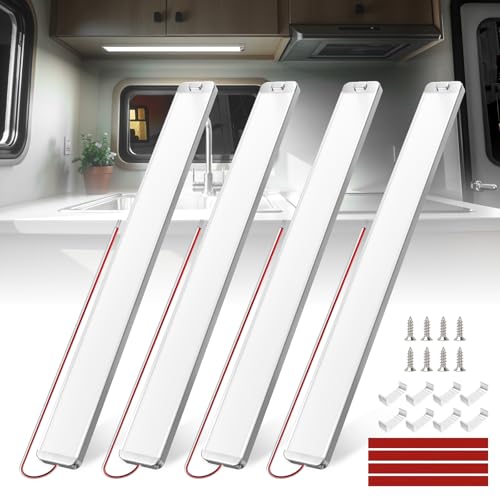 TrustWheel 228 LEDs Innenbeluchtung 12V LED Lampe Wohnmobil 42cm/16.53inch 10W 1500lm Superhell led leiste 12V 6000K Kaltweiß deckenlampe mit schalter für Auto Van Caravan Boot LKW Universal-4 Stück von TrustWheel