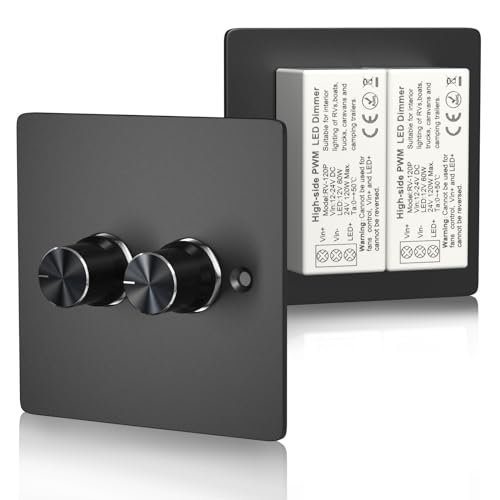 TrustWheel DC12V-24V LED dimmer schalter,Doppel dimmschalter,2Gang 120W 5A PWM Dimmer für LED Lampen,Rotary RV lichtschalter dimmbar für 12V LED Lichter/Wohnmobil/Wohnwagen/Campervan/Boot/LKW von TrustWheel