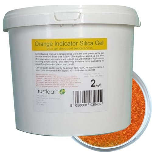 Trustleaf 2 kg, 2 kg Dose orangefarbenes selbstanzeigendes Kieselgel, 2–4 mm Perlen – entfeuchten – Blumentrocknung – 3D-Druck – Aufbewahrung von Trustleaf