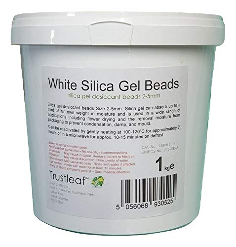 Weißes Kieselgel-Trockenmittel, 2–5 mm Perlen, zum Trocknen von Blumen (xkg Dose – wb) (1 kg Dose) von Trustleaf