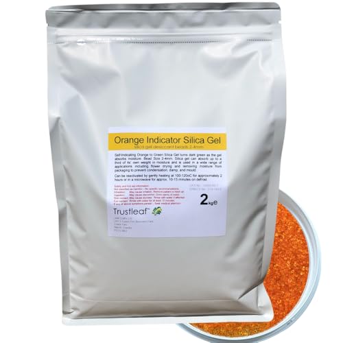 Trustleaf 2 kg, 2 kg Beutel, orangefarbener Indikator, Kieselgel-Trockenmittel, 2–4 mm Perlen, entfeuchten, Blumentrocknung, 3D-Druck, Aufbewahrung von Trustleaf