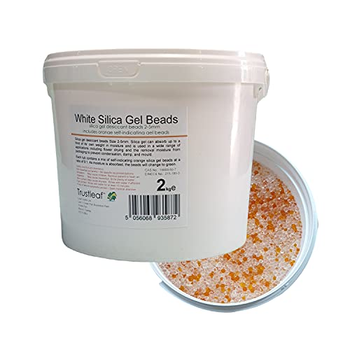 Trustleaf Weiße Kieselgel-Trockenmittelperlen mit orangefarbenem Selbstindikator – Trocknung der Blumen (i - wB - 2 kg Dose) von Trustleaf