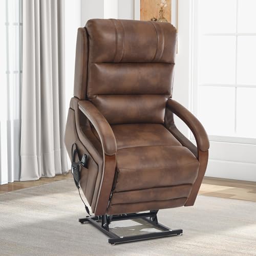 Dual Motor Power Lift Relaxsessel, Lift Chair mit Massage und Wärme für ältere Menschen, flach liegen, Stehhilfe, Unendliche Position Liegestuhl, Wohnzimmerstuhl, Kunstleder, Braun Dual Motor Power Lift Relaxsessel, Lift Chair mit Massage und Wärme für ältere Menschen, flach liegen, Stehhilfe, Unendliche Position Liegestuhl, Wohnzimmerstuhl, Kunstleder, Braun von Trustyue
