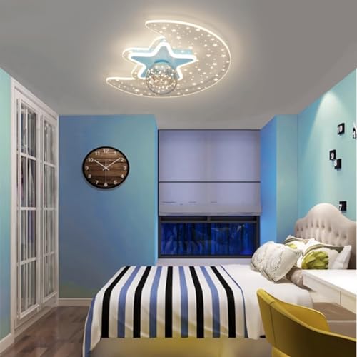Kinderzimmer Deckenleuchte LED Dimmbare Jungen Mädchen Schlafzimmer Deckenlampen Modern Dekorativ Star Moon Zimmer Licht Esszimmer Wohnzimmer Metall Mit Fernbedienung 3000-6000K Kronleuchter(Blue) von Trutipon