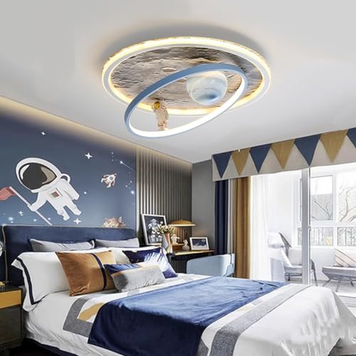 LED Deckenlampe Dimmbar Mit Fernbedienung Kinderzimmer Deckenleuchte Dekorativ Mond Oberfläche Astronaut Design Design Für Junge Mädchen Schlafzimmer Hängeleuchte Modern Innen Pendelleuchte(40CM) von Trutipon