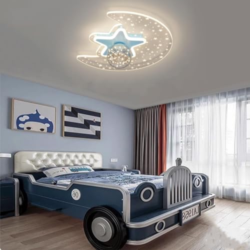 Led Kinder Deckenlampe Deckenleuchte Stern Mond Deckenleuchte,Stufenloses Dimmen Mit Fernbedienung Acryl Lampenschirm(3500k-6000k)FüR MäDchen Jungen Schlafzimmerlampe Babyzimmer(3200lm)(Blue) von Trutipon