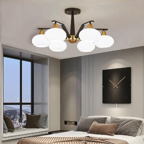 Turtipon Moderne Kronleuchter LED Kronleuchter Deckenleuchte Halbglas Deckenleuchte Metall Deckenleuchte Für Wohnzimmer, Schlafzimmer, Esszimmer(6heads) von Trutipon