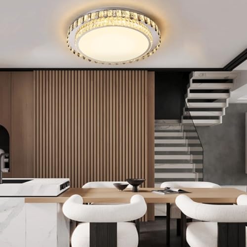 Trutipon Kronleuchter Kristall Leuchte Rund Dimmbar Deckenlampe mit Fernbedienung 1000k-6000k Moderne Kristall Deckenleuchte 50cm*H14cm 60cm*H14cm für Küche Wohnzimmer Schlafzimmer(60cm*H14cm) von Trutipon
