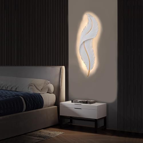 Trutipon Moderne Wandleuchte LED-Feder Wandleuchte, Kreative Feder Wandleuchte Wand-Montage Weißes Harz Innenwandleuchte Schlafzimmer Bettschrank Wohnzimmer Moderne Wandleuchte(45cm) von Trutipon