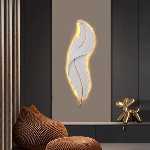 Trutipon Moderne Wandleuchte LED-Feder Wandleuchte, Kreative Feder Wandleuchte Wand-Montage Weißes Harz Innenwandleuchte Schlafzimmer Bettschrank Wohnzimmer Moderne Wandleuchte(90cm) von Trutipon
