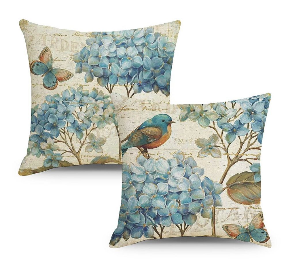 Kissenbezüge Blumen Kissenbezug Kissen Hülle Sofakissen 45x45 cm 4er Set Blau, Truyuety (2 Stück) von Truyuety