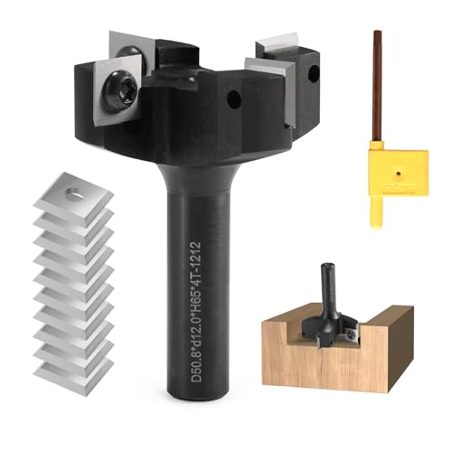 Planfräser 12mm schaft 4 Flöten mit 10 austauschbaren Hartmetallmessern(12x12x1.5mm), Durchmesser 50.8 mm, CNC Plattenfräser Reinigung Fräser für Oberfräse Holzbearbeitung(D=50.8 S=12) von Trvoxviq