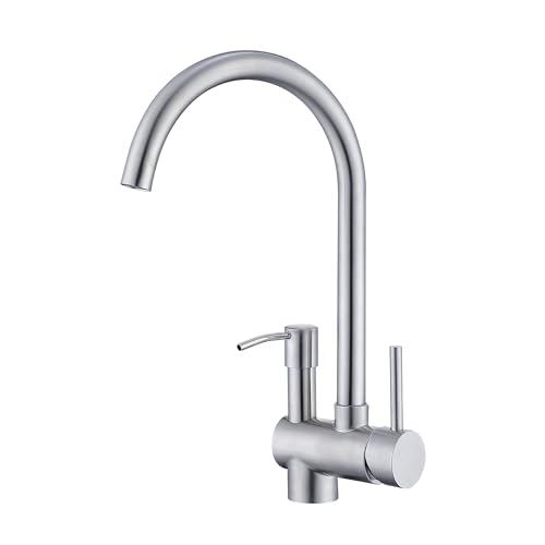 Trysea Moderner küchenarmatur edelstahl gebürstet mit Seifenspender,360° drehbar Küchenspüle Wasserhahn,Edelstahl-Küchenarmatur, Einhebel Spüle Wasserhahn mit einstellbarer Wassertemperatur von Trysea