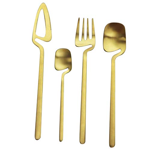 Tsadeer Besteck-Set, Essgeschirr Aus Edelstahl, Besteck-Set, Messergabel- Geschirr-Set -Set (Gold, 4 StüCk) von Tsadeer