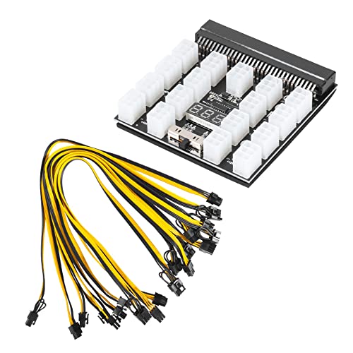Tsadeer Breakout-Platine des Stromversorgungsmoduls 12 V 64 Pin + 12 Stück 60 cm Netzteil 6 Pin ein 8 Pin für 1200 W 750 W PSU Miner GPU Mining ETH von Tsadeer