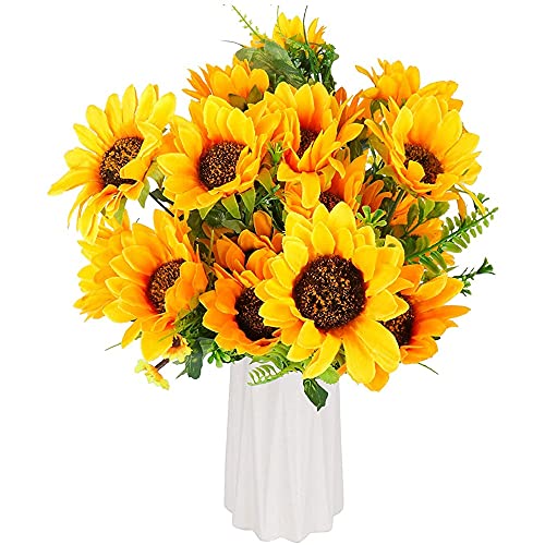 Tsadeer Künstliche Sonnenblumensträuße, 2 Stück, künstliche Sonnenblumen aus Seide, für Zuhause, Hochzeit, Garten, Party, Brautstrauß von Tsadeer