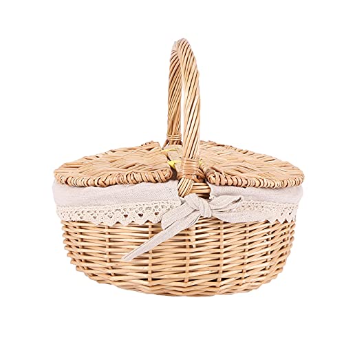 Tsadeer Weidenkorb Picknickkorb mit doppeltem Deckel Aufbewahrungskorb mit Stofffutter, Beige, Rattan von Tsadeer