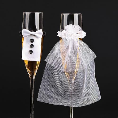 Tsangbaby Hochzeit Sektgläser Dekoration für Braut Und Bräutigam, Just Married Sektglasüberzug Brautpaar Geschenke Sektgläser Hochzeitsgeschenk Mr & Mrs Glasdekoration für Verlobung Jubiläum von Tsangbaby
