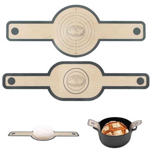 Silikon Backmatte für Dutch Oven 2er Set - Antihaft-Brotschlinge mit hitzebeständigen Griffen, Wiederverwendbare Backunterlage für Sauerteigbrot, Pizza & Kekse (Rund & Oval) von Tsathoggua