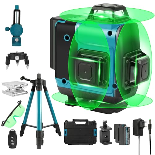 【mit Stativ】Grün Kreuzlinienlaser mit Stativ Laser 4x360 Grad, Linienlaser Kreuzlaser Laser Level mit Teleskopstativ Nivelliergerät Selbstnivellierend (Blau) von Tsebugap