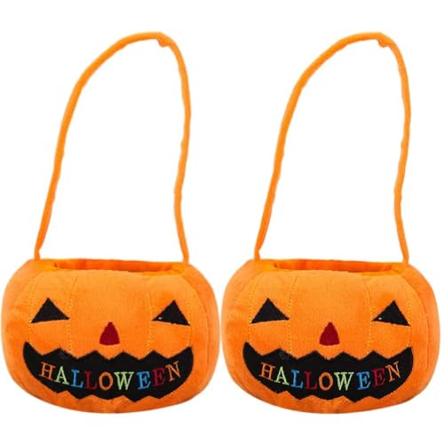 Tsffae Halloween-süßes-oder-saures-Eimer, 2 Stück, Plüsch, Halloween-kürbisgeist, Süßigkeitentüten, Halloween-süßigkeitenkörbe, Tragetasche, Partyzubehör Tsffae Halloween-süßes-oder-saures-Eimer, 2 Stück, Plüsch, Halloween-kürbisgeist, Süßigkeitentüten, Halloween-süßigkeitenkörbe, Tragetasche, Partyzubehör von Tsffae