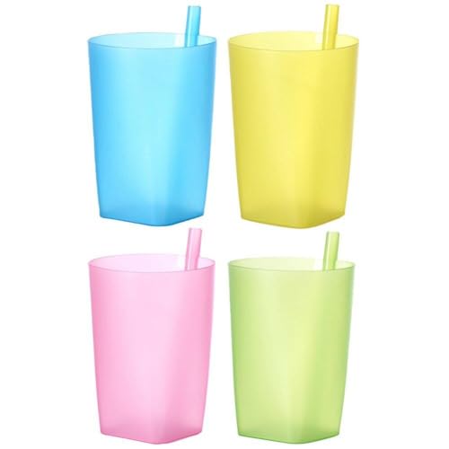 Tsffae Kinderbecher Integriertem Strohhalm, 4-teiliges Set Aus Einteiligen Strohhalmbechern Für Kinder, Reisebecher Für Wasserflaschen Aus Kunststoff, Ideal Für Den Täglichen Gebrauch von Tsffae